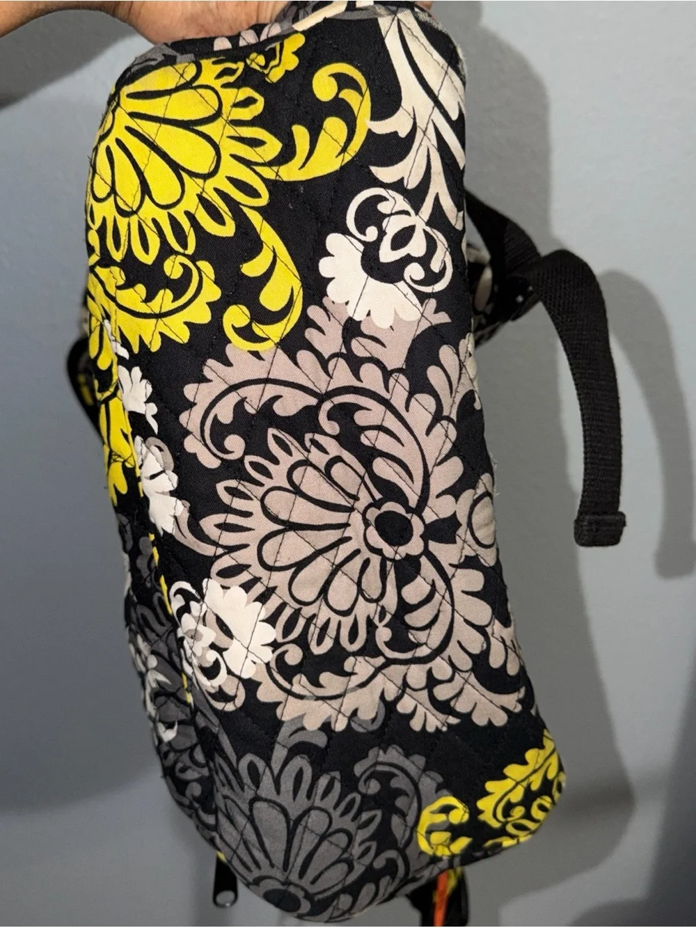 Vera Bradley Backpack Baroque Floral Black Gray Yellow Quilted Travel School Bag